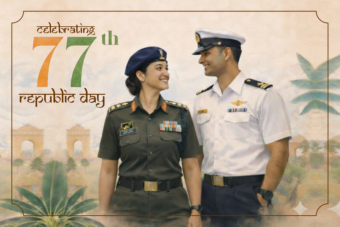 Military couples in India marching together on Republic Day