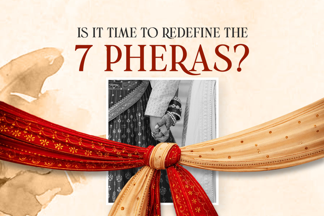 Indian couple taking 7 pheras around sacred fire